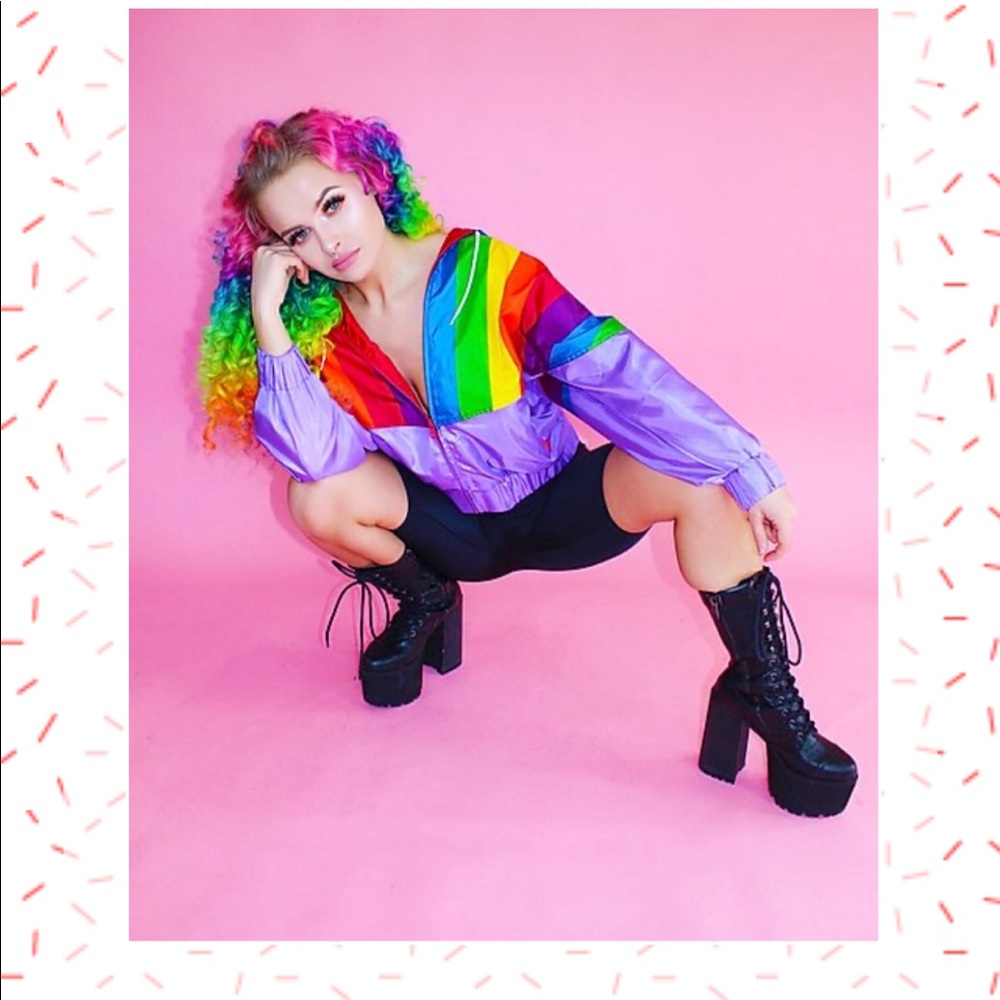 Rainbow Panel Windbreaker Jacket - Purple